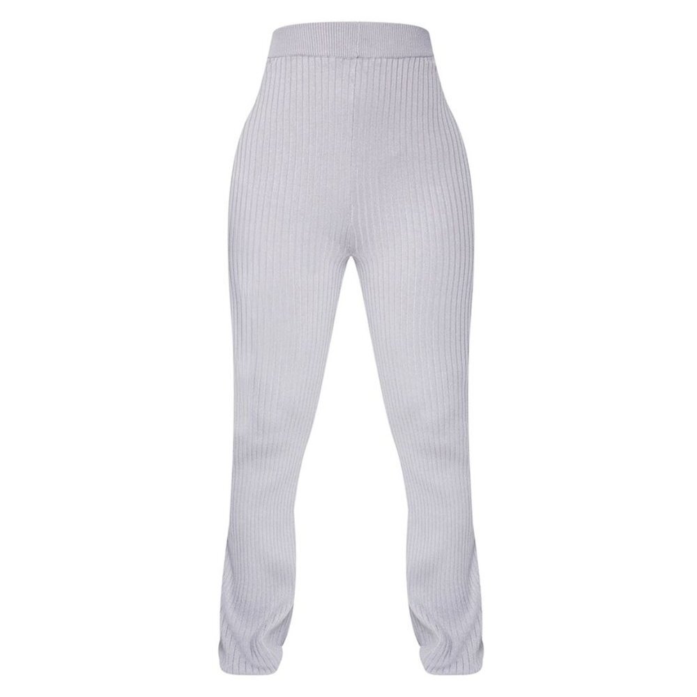 NWT PRETTYLITTLETHING PETITE GREY RIB FLARED PANTS‎ Size S